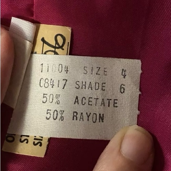 Vintage Albert Nipon Magenta Ruffle Bow Button Lined Dress Size 4 Shoulder Pads - Picture 7 of 16